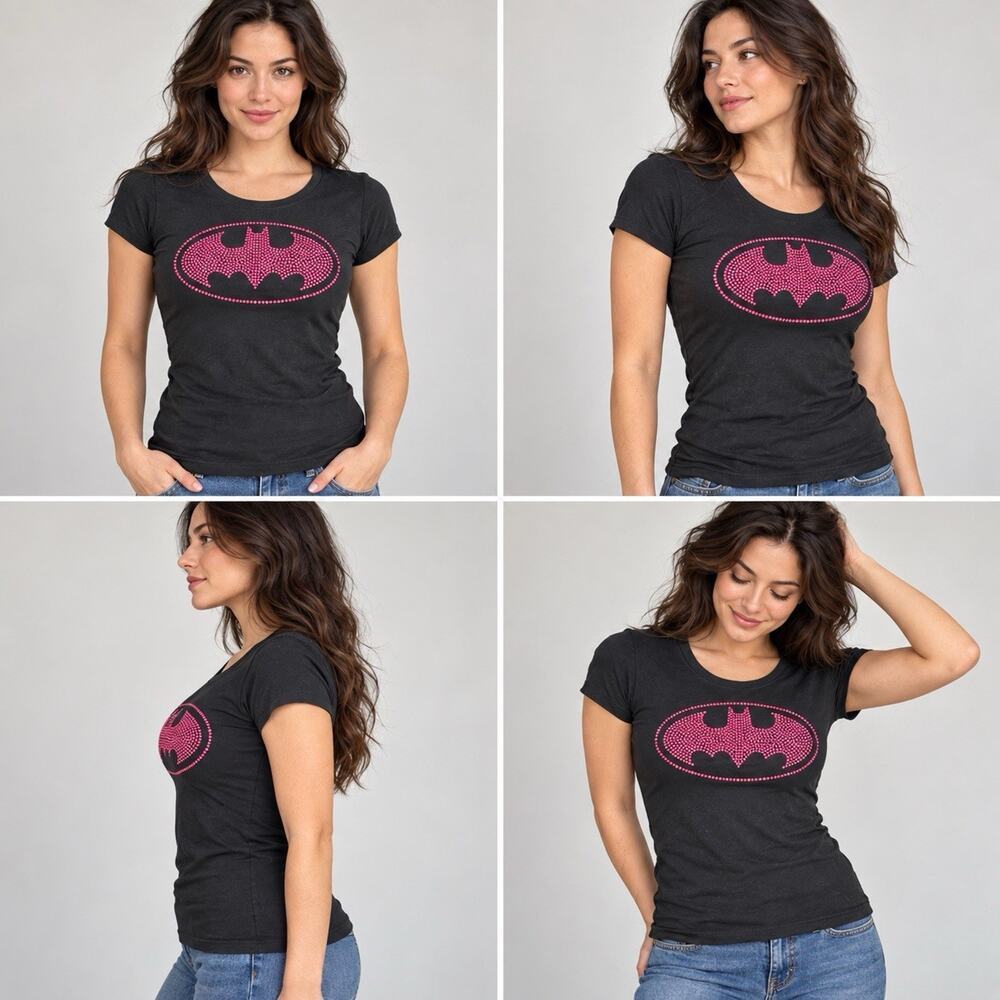 Batman DC Comics Rhinestone Logo T-Shirt Women’s XL Black Pink Bling